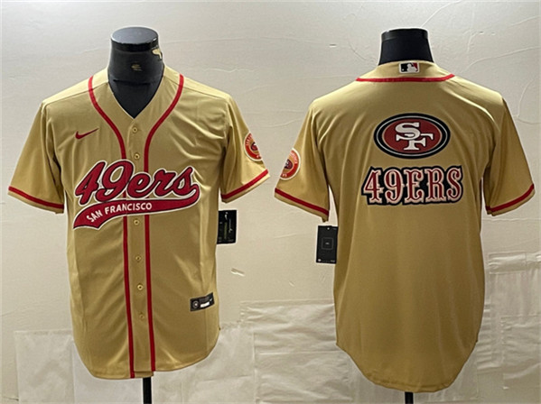 Men's San Francisco 49ers Gold Team Big Logo With Patch Cool Base Stitched Baseball Jersey